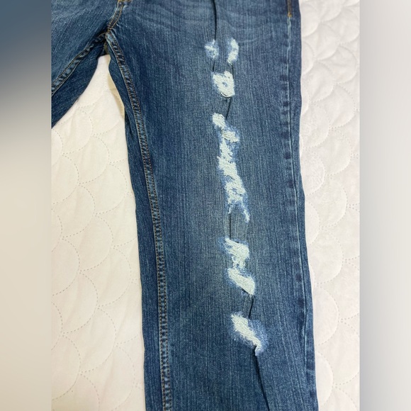 Denim Gold Mens Jeans Straight Leg Denim Blue Dark Wash Ripped Regular Fit 44x30 - Picture 2 of 14